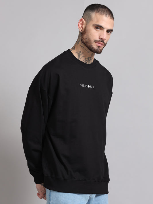 Men's Black Graphic Print Oversized Sweatshirt
