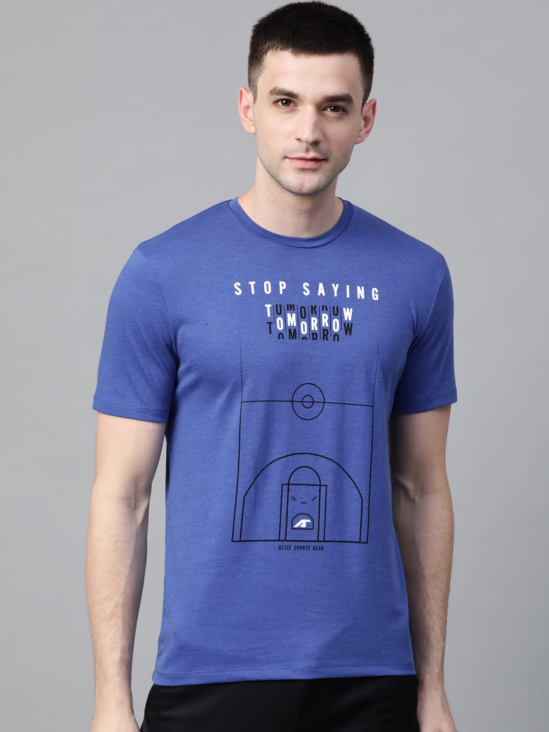 Alcis Men Blue  Black Printed Round Neck T-shirt