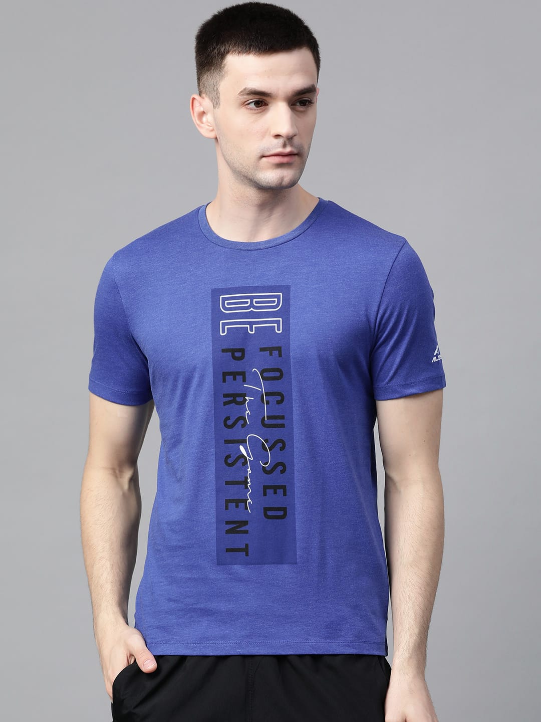 Alcis Men Blue  Black Printed Round Neck T-shirt