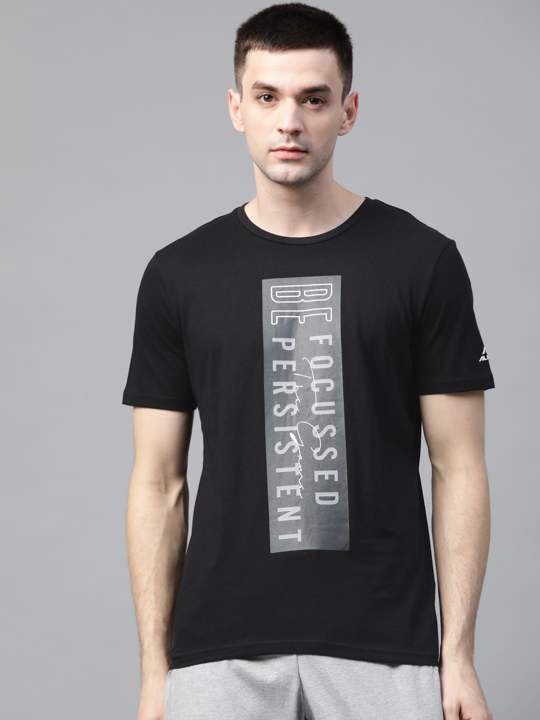 Alcis Men Black  Charcoal Grey Printed Round Neck Outdoor T-shirt