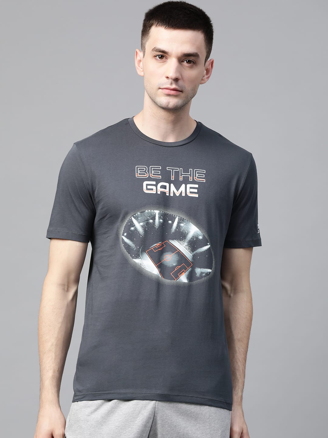 Alcis Men Charcoal Grey  White Printed Round Neck Outdoor T-shirt