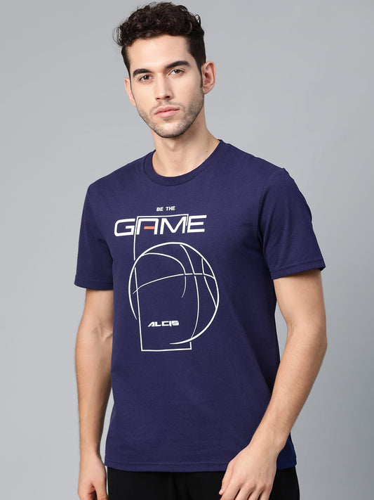 Alcis Men Navy Blue Printed Round Neck T-shirt