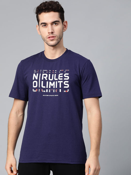 Alcis Men Navy Blue Printed Round Neck T-shirt