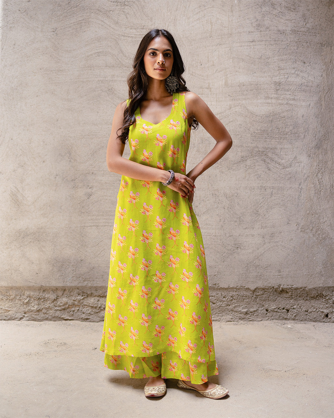 Lime Green Block Buta Kurta Set