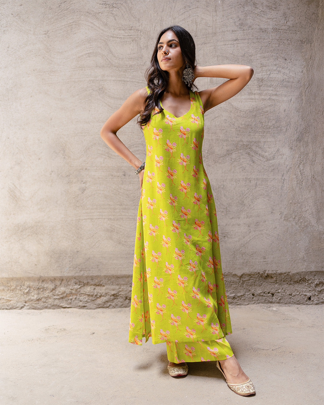 Lime Green Block Buta Kurta Set