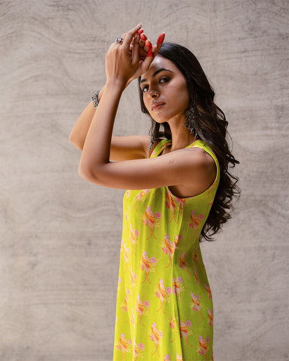 Lime Green Block Buta Kurta Set