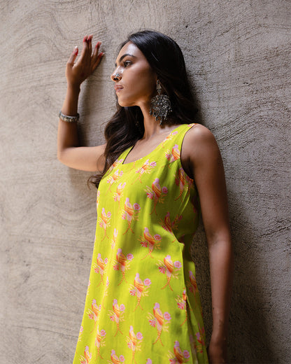 Lime Green Block Buta Kurta Set