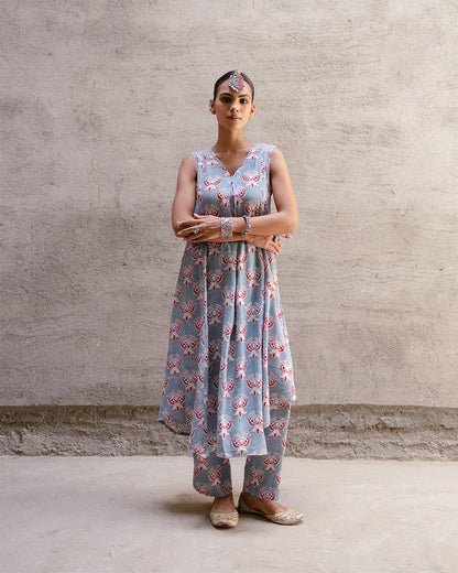Grey Block Buta A-Line Kurta Set