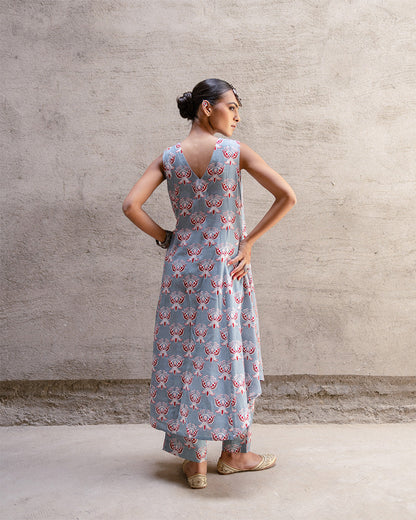 Grey Block Buta A-Line Kurta Set