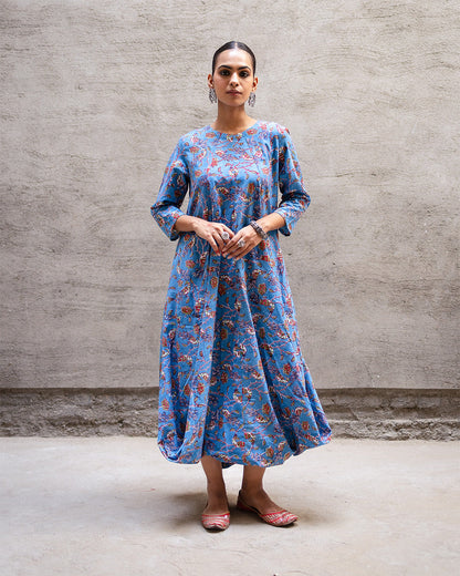 Blue Birdy Jaal A-Line Dress