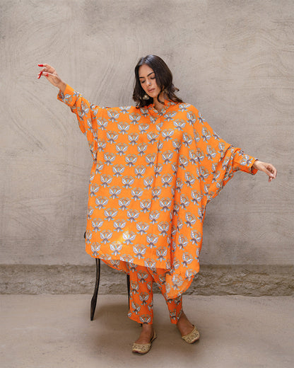 Bright Orange Block Buta Kurta Set