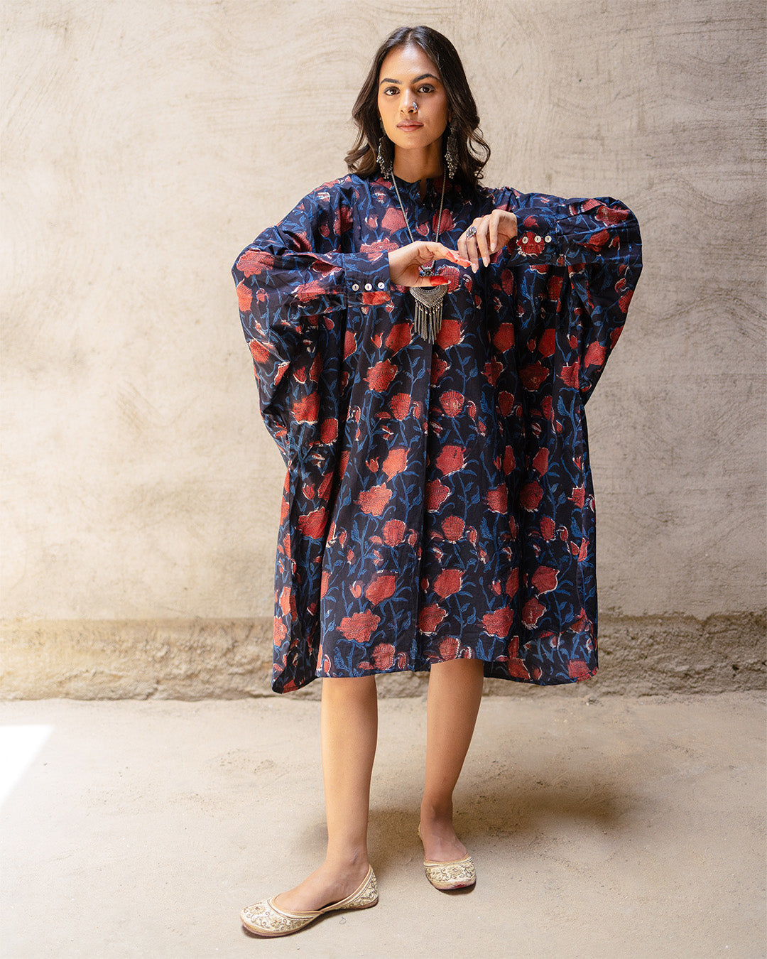 Black Block Jaal Cotton Kurta