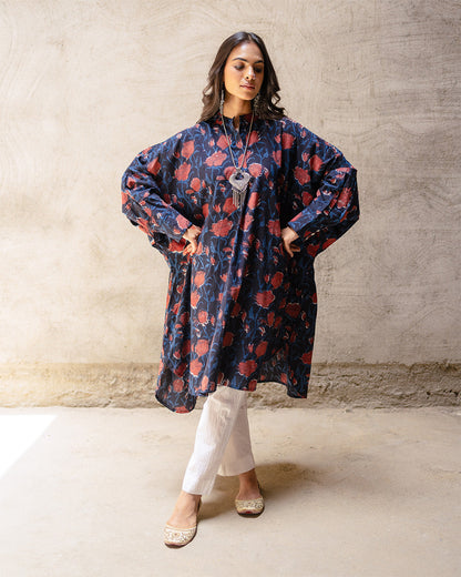 Black Block Jaal Cotton Kurta