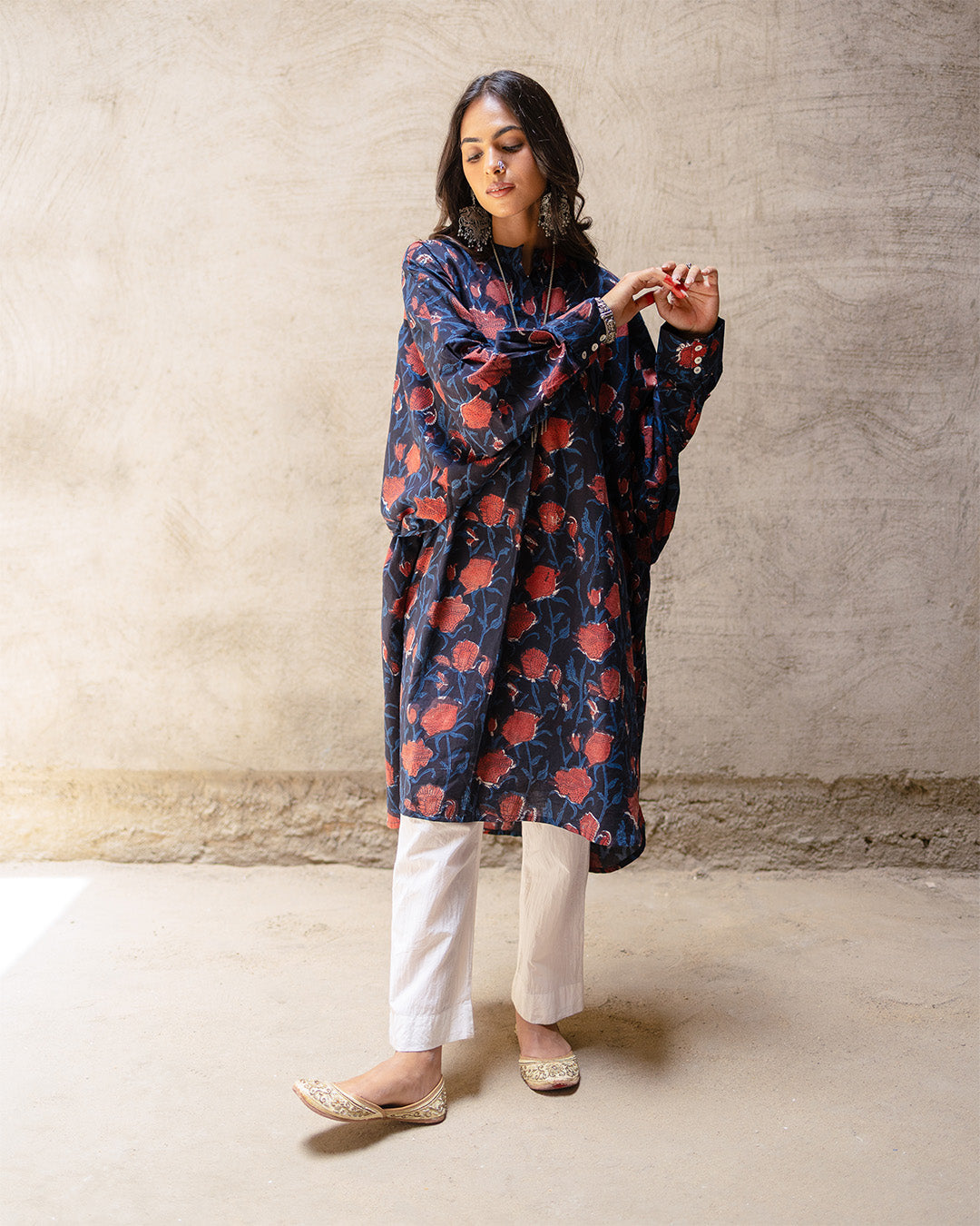 Black Block Jaal Cotton Kurta