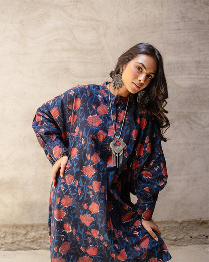 Black Block Jaal Cotton Kurta