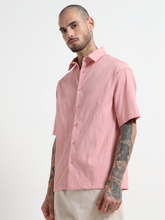 Men's Pink Textured Oversized Shirt