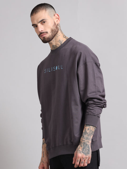 Men's Grey Graphic Print Oversized Sweatshirt