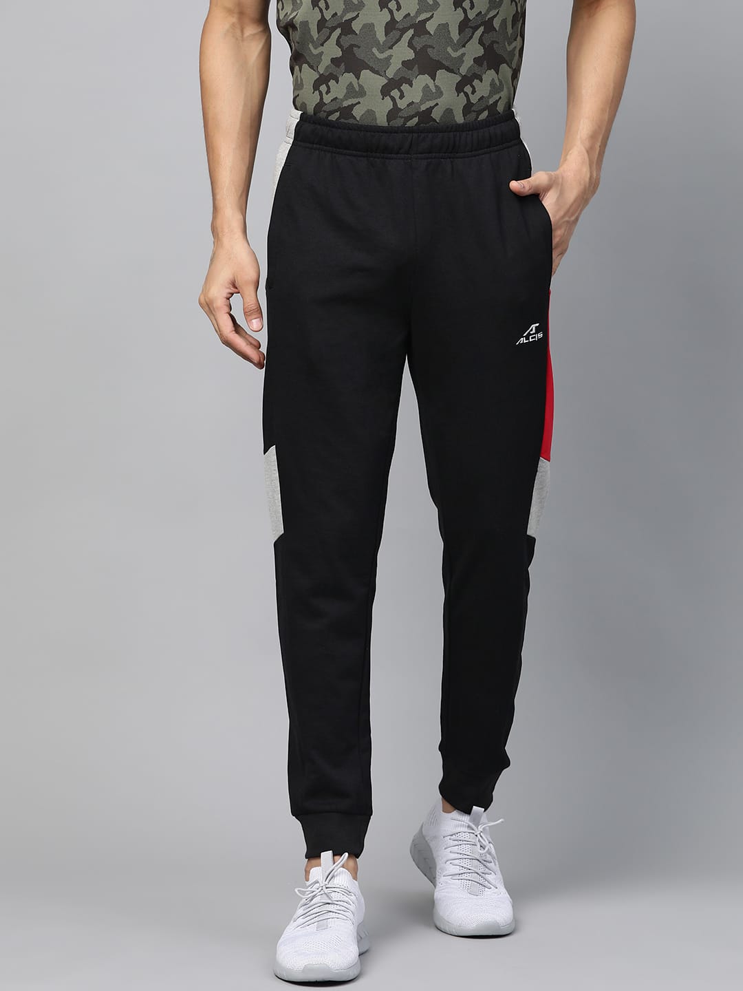 Alcis Men Black  Grey Colourblocked Track Pants