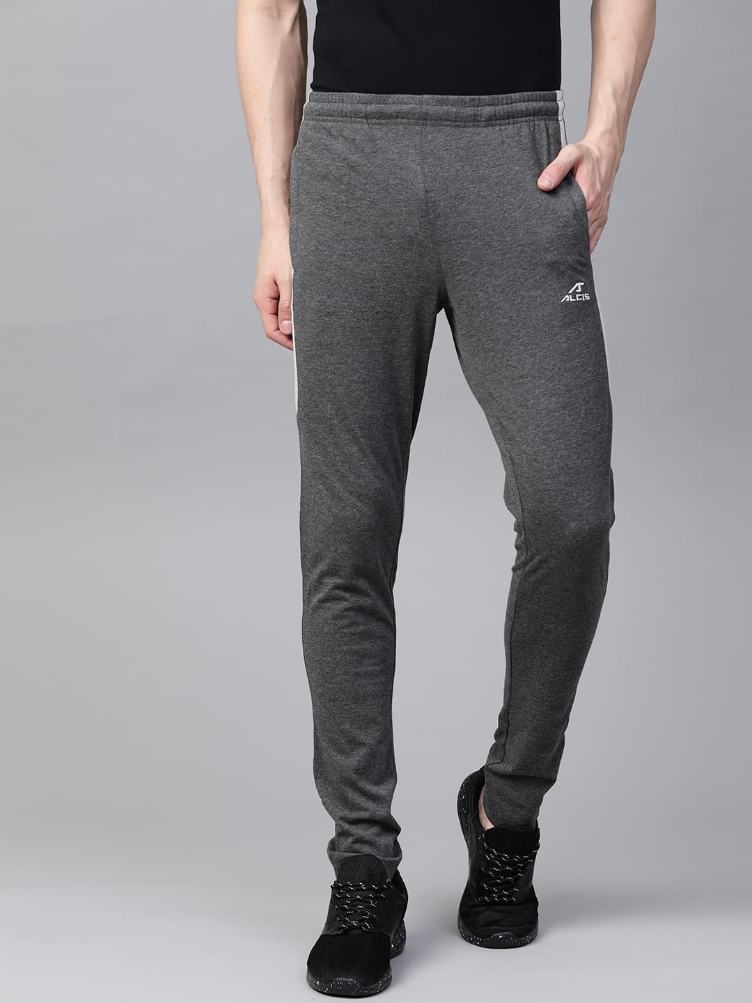 Alcis Men Charcoal Grey Solid Track Pants