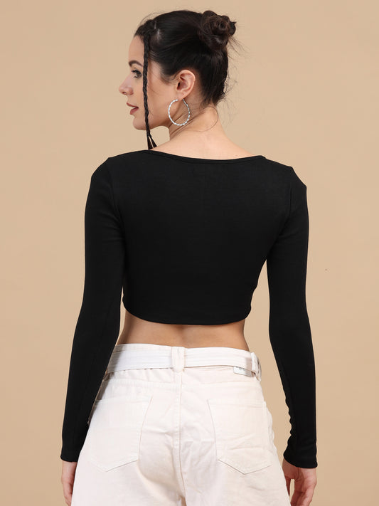 Women's Black  Knitted Crop Top