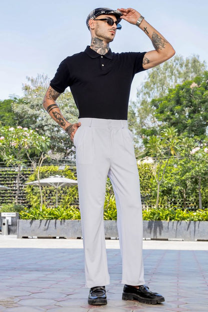 White Baggy fit Street Savvy Double Pleated Korean Trousers