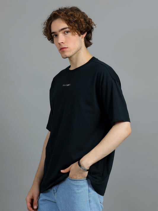 Men's Black Typographic Oversized T-Shirt