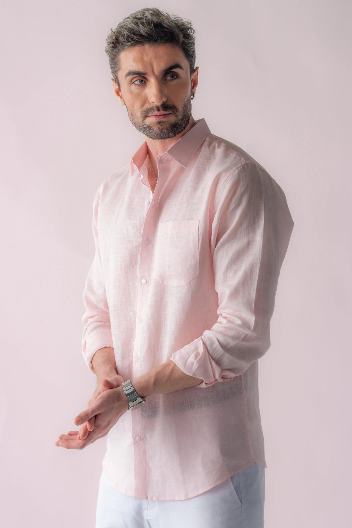 Men's Linen Soft Touch Pearl Pink Shirt Vellure