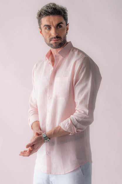 Men's Linen Soft Touch Pearl Pink Shirt Vellure
