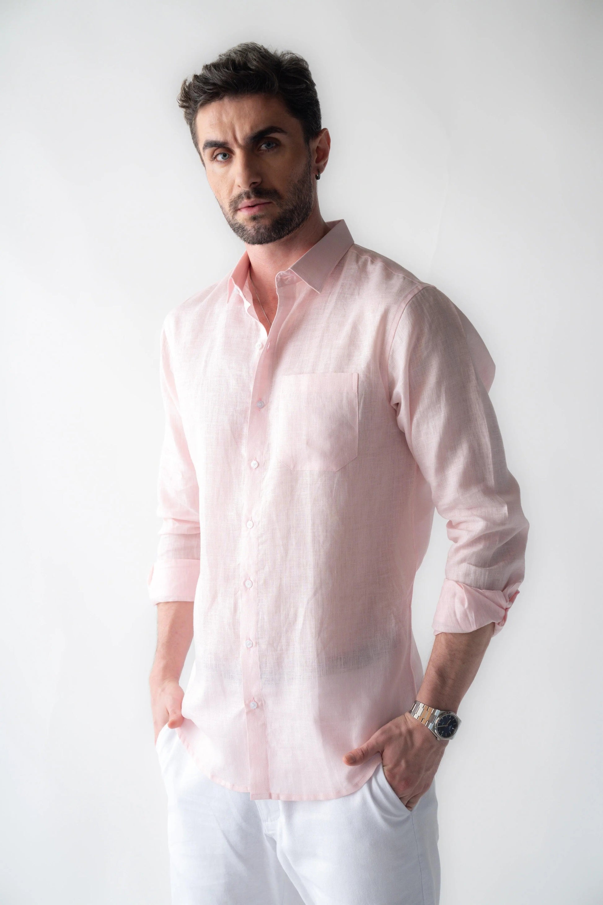 Men's Linen Soft Touch Pearl Pink Shirt Vellure