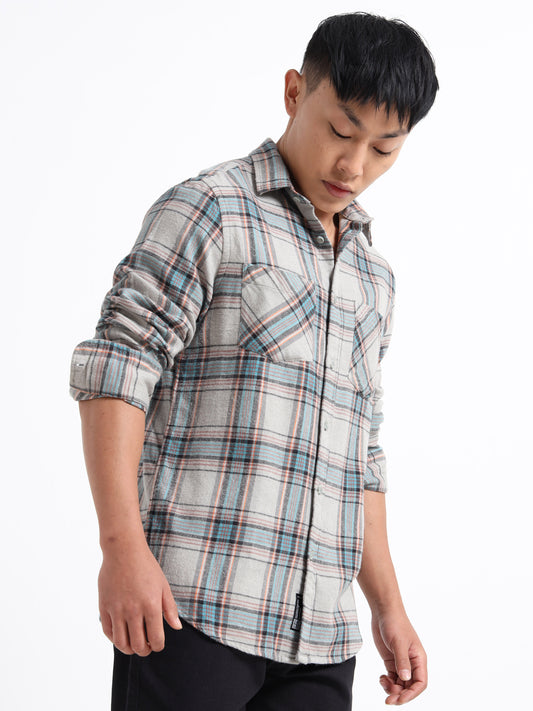 Men's Grey Tartan Checks Regular Fit Shirt