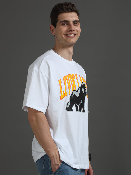 Men's White Graphic Oversized T-Shirt