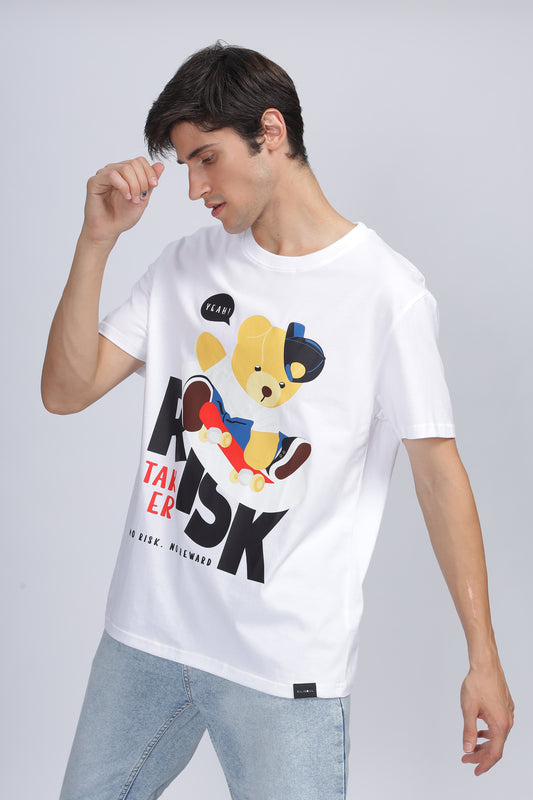 Men's White Graphic Regular Fit T-Shirt