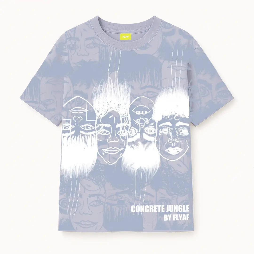 Static Jungle Round Neck Printed Blue T-Shirt FLYAF