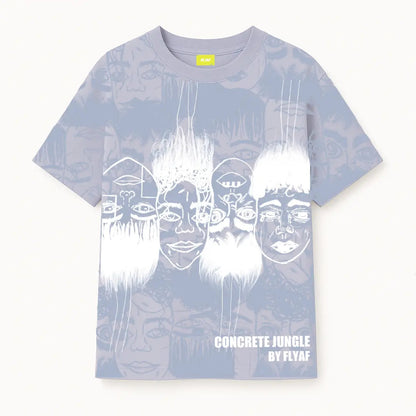 Static Jungle Round Neck Printed Blue T-Shirt FLYAF