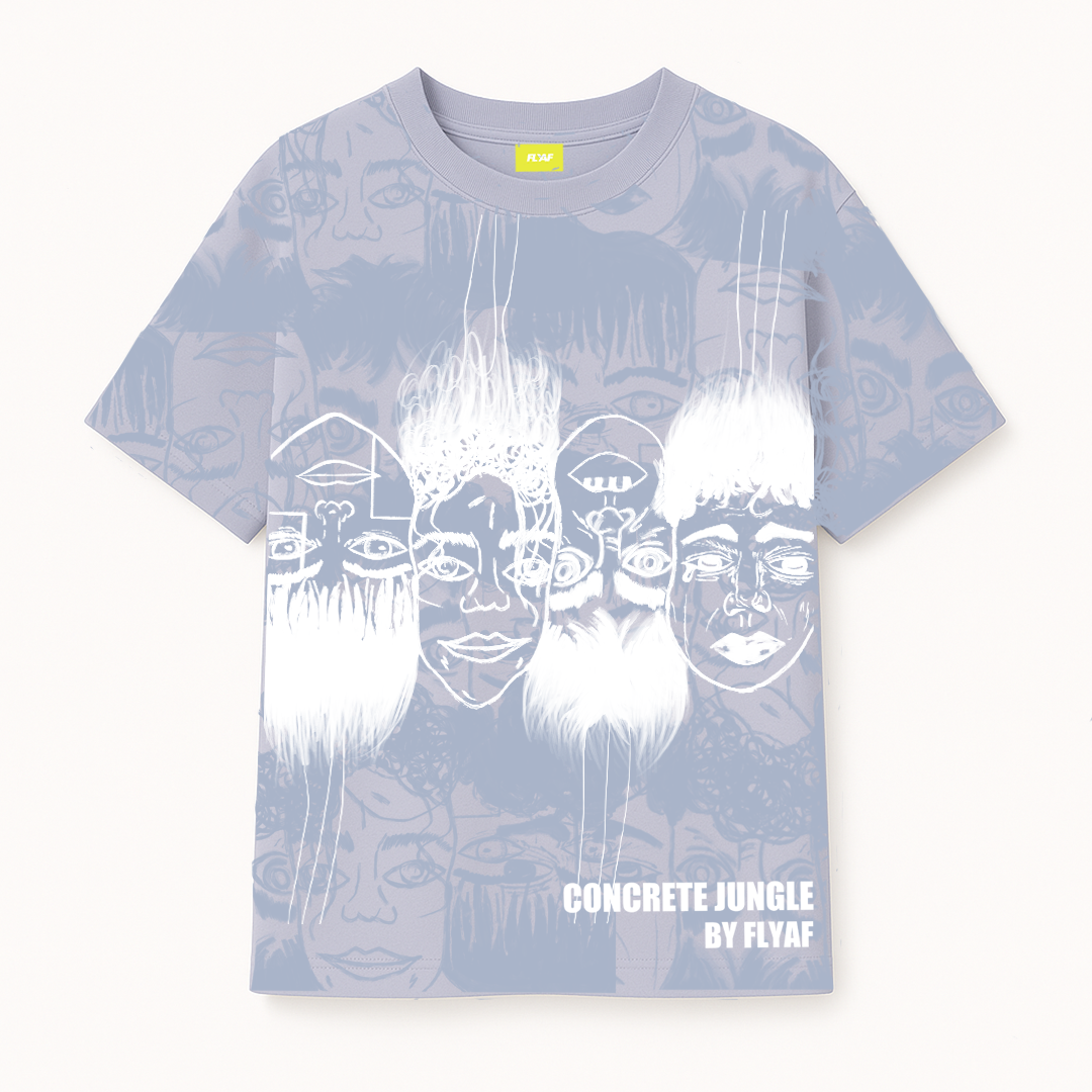 Static Jungle Round Neck Printed Blue T-Shirt