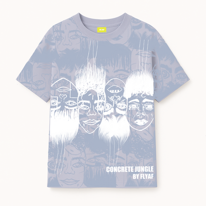 Static Jungle Round Neck Printed Blue T-Shirt