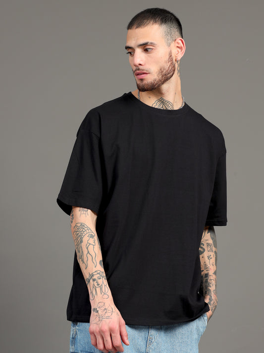 Men's Black Graphic Oversized T-Shirt