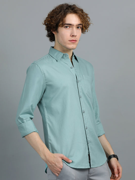Men's Sea Green Solid Regular Fit Shirt