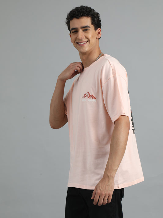 Men's Peach Graphic Oversized T-Shirt