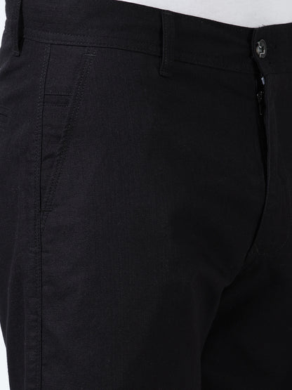 Men's Black Regular Fit Solid Linen Shorts