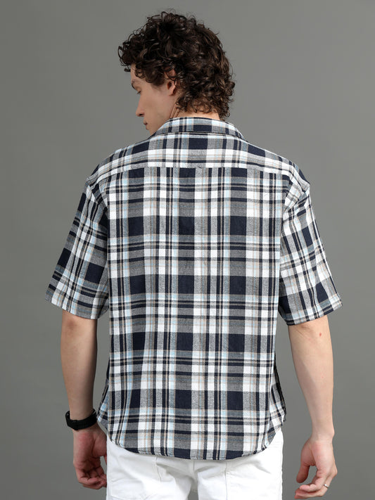 Men's Blue Checked Relaxed Fit Shirt