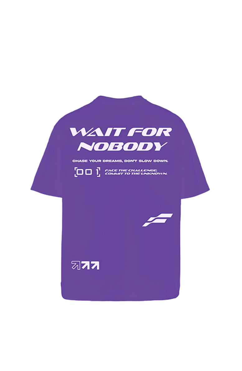 Wait For Nobody Printed Purple Oversized T-Shirt Main Character