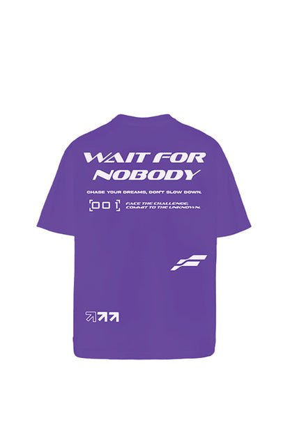 Wait For Nobody Printed Purple Oversized T-Shirt Main Character