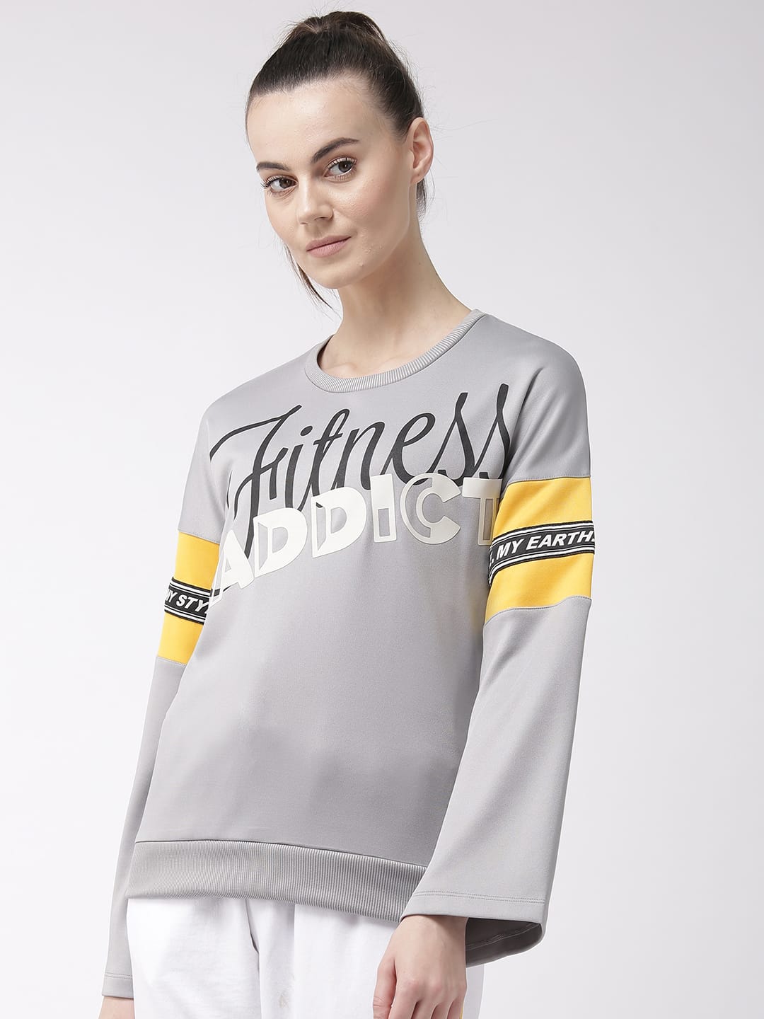 Alcis Women Grey  Black Printed Sweatshirt