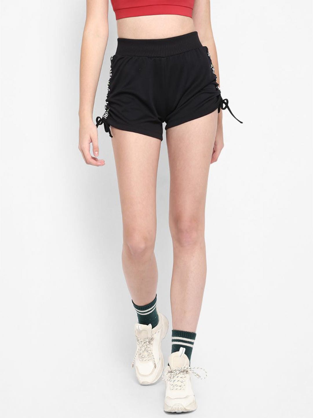 Alcis Women Black Solid Slim Fit Sports Shorts