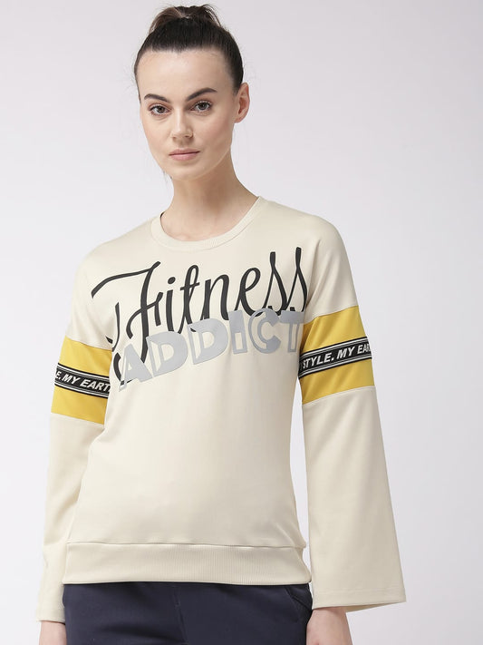Alcis Women Cream-Coloured  Black Printed Sweatshirt