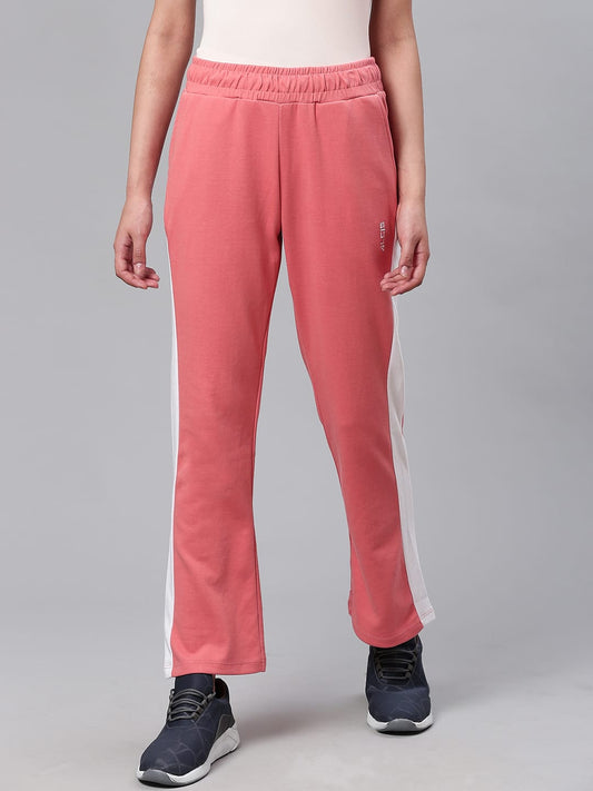 Alcis Women Coral Pink Slim Fit Solid Track Pants