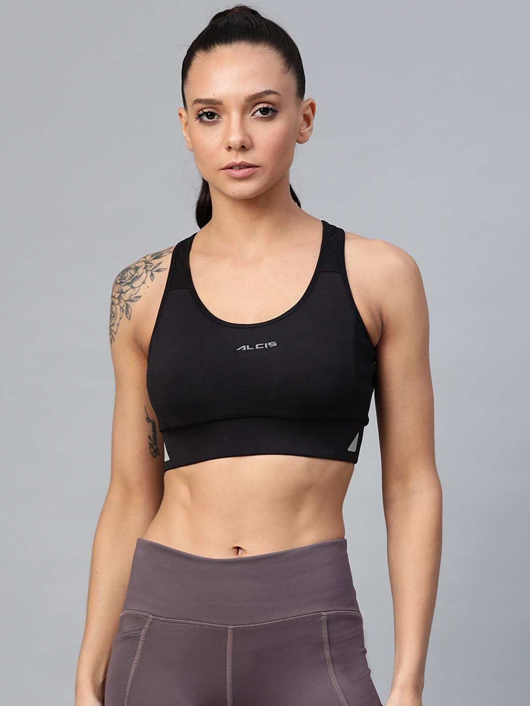 Alcis Black Solid Non-Wired Lightly Padded Training Sports Bra