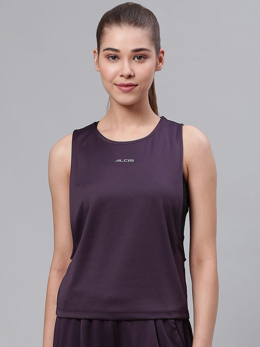 Alcis Women Black Solid Round Neck Sports T-shirt