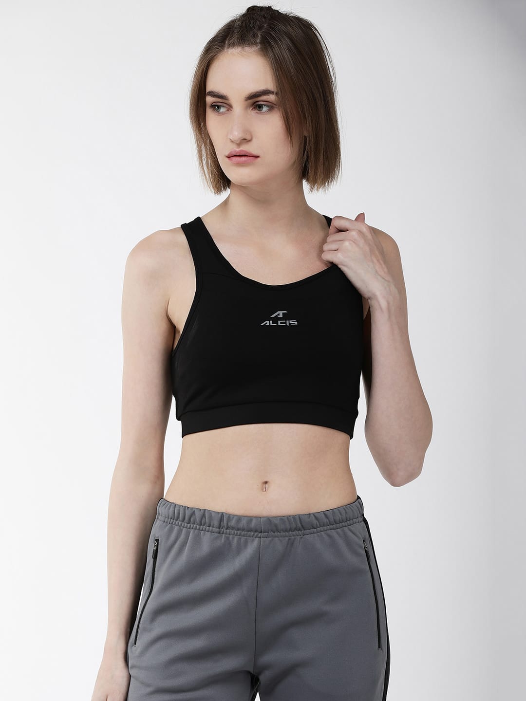 Alcis Women Black Solid Non-Wired Lightly Padded Sports Bra WBRSSR1573